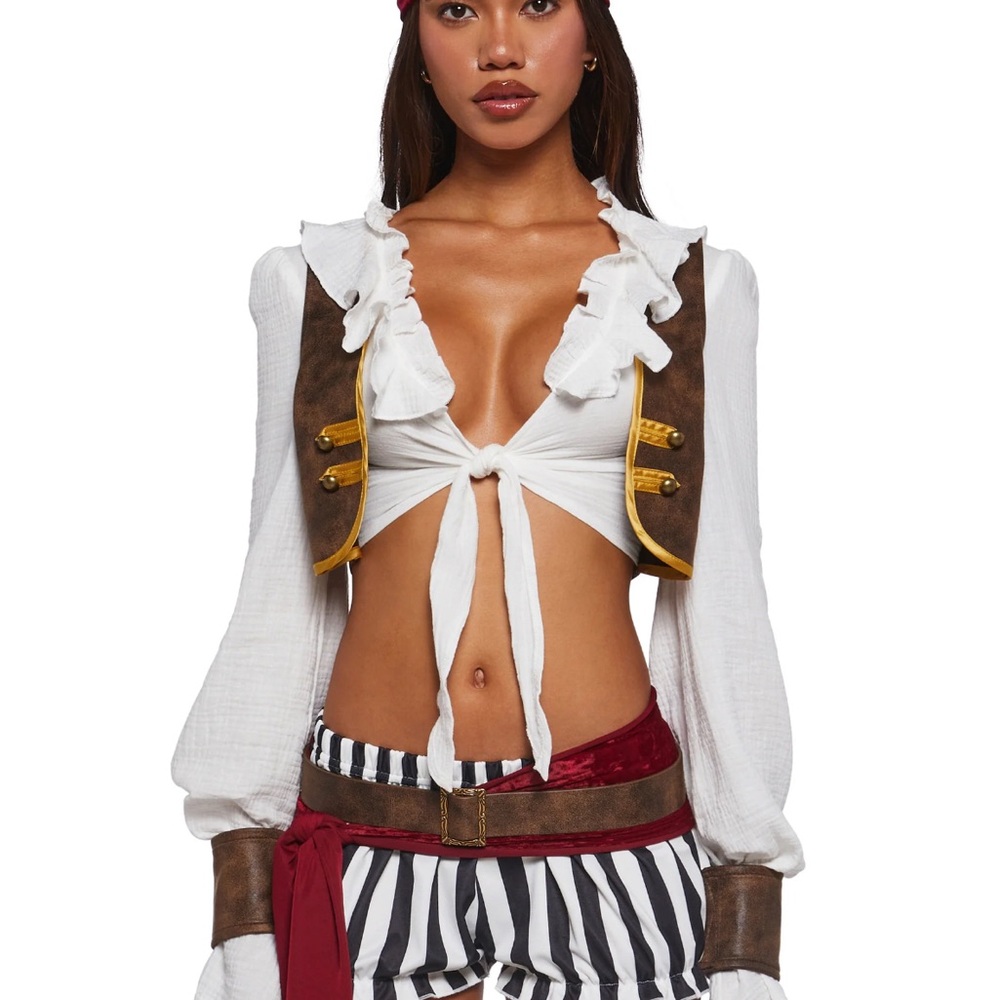 White and Brown Women's Ruffled Top